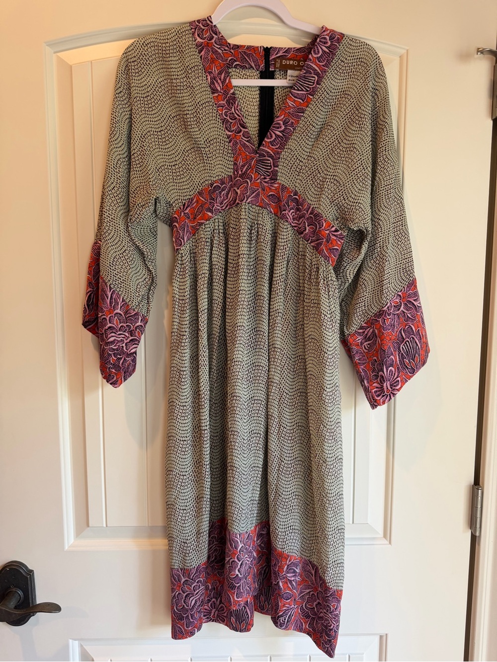 Duro Olowu London Silk Mixed Print V-Neck Midi Dress Size 36 / US 4 Artisanal - Picture 5 of 15